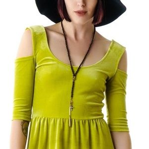Evil Twin Sulfur Yellow Velvet Dress Cut out